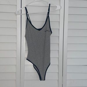 Gray and Black Forever 21 Ribbed BodySuit